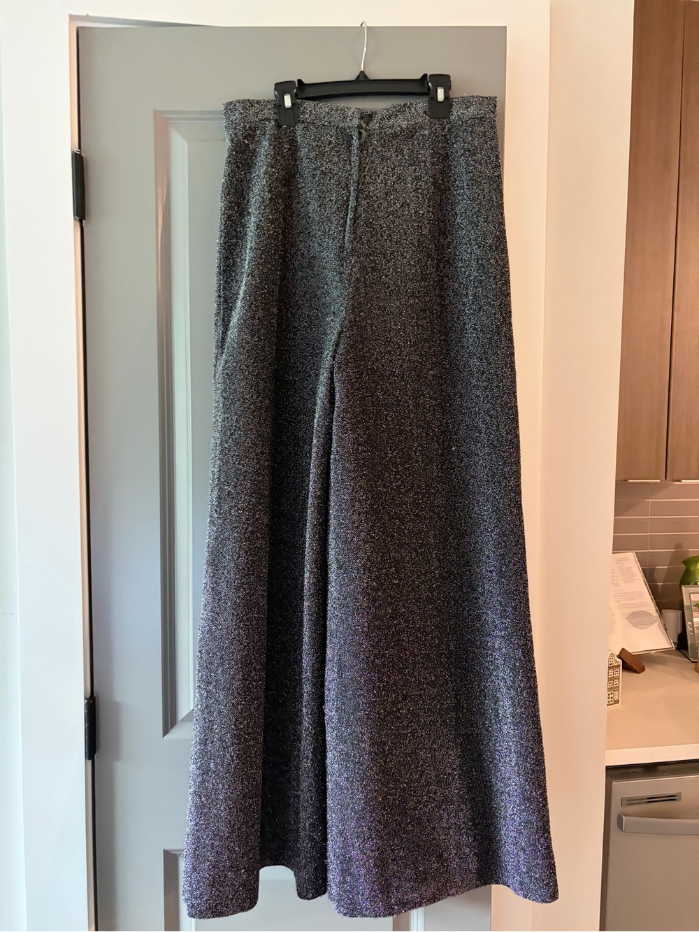 VINTAGE — Wide Leg Sparkle Knit Pants - Gray